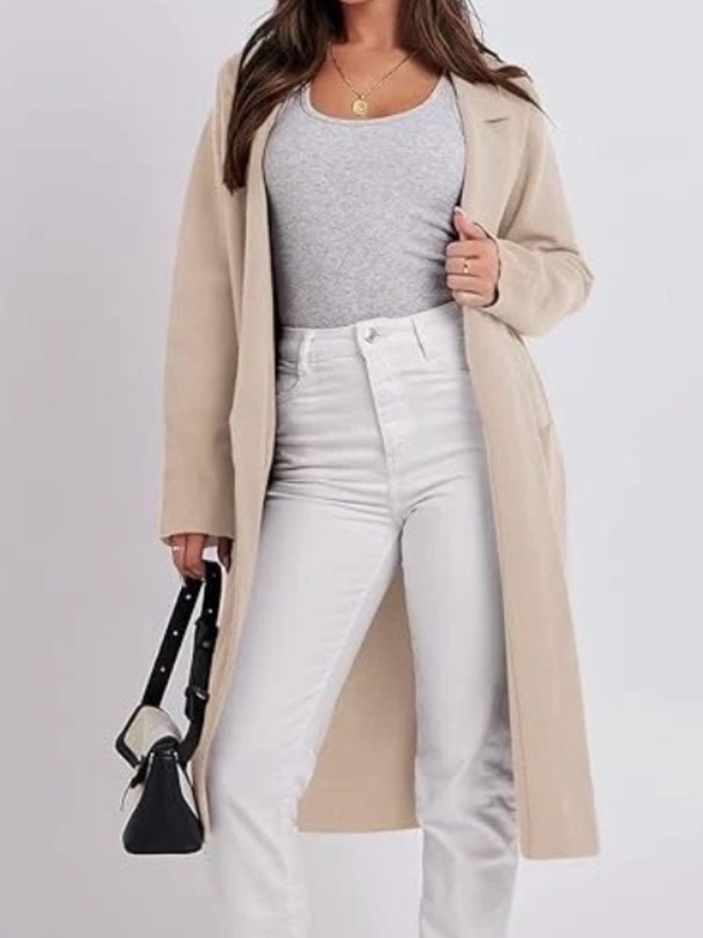 ANRABESS Women's Open Front Long Cardigan, Color cream, Size L, NWT